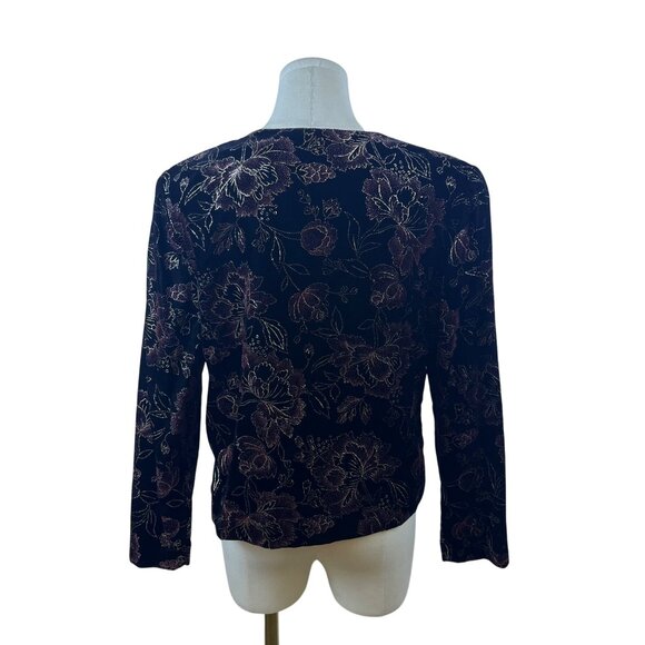Norton McNaughton Women’s Black Gold Floral Button-Down Sweater Size 8 - Picture 3 of 7